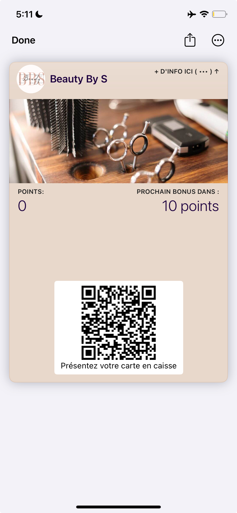 Beauty By S loyalty pass displayed in Apple Wallet on an iPhone